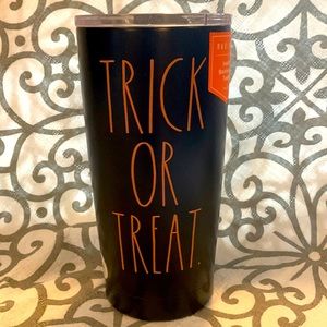 RAE DUNN LARGE COFFEE TUMBLER “Trick or Treat” 12oz.